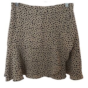 Altar'd State Faux Ruffle Wrap Mini Skirt Size Small Beige Black Polka-Dot Lined